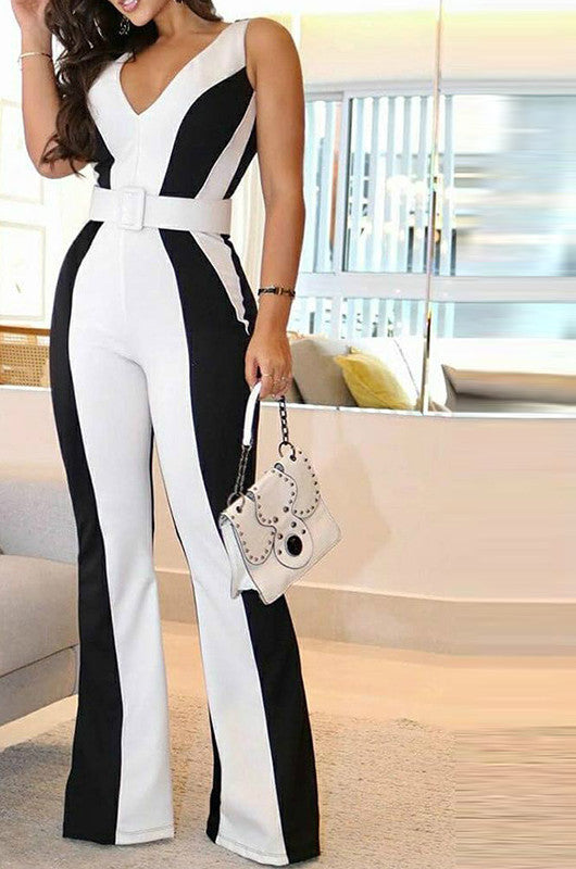 Sexy Jumpsuit – Schwarz-Weiß Kontrast, Figurbetont & Elegant